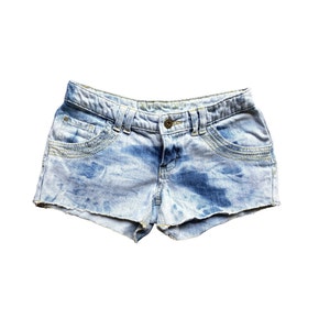 Y2K Denim Shorts Low Waisted Blue Jean Short 00s Grunge 2000s Bleached Out Denim Jean Shorts Vintage Low Rise Waist Size 1 - XS Extra Small