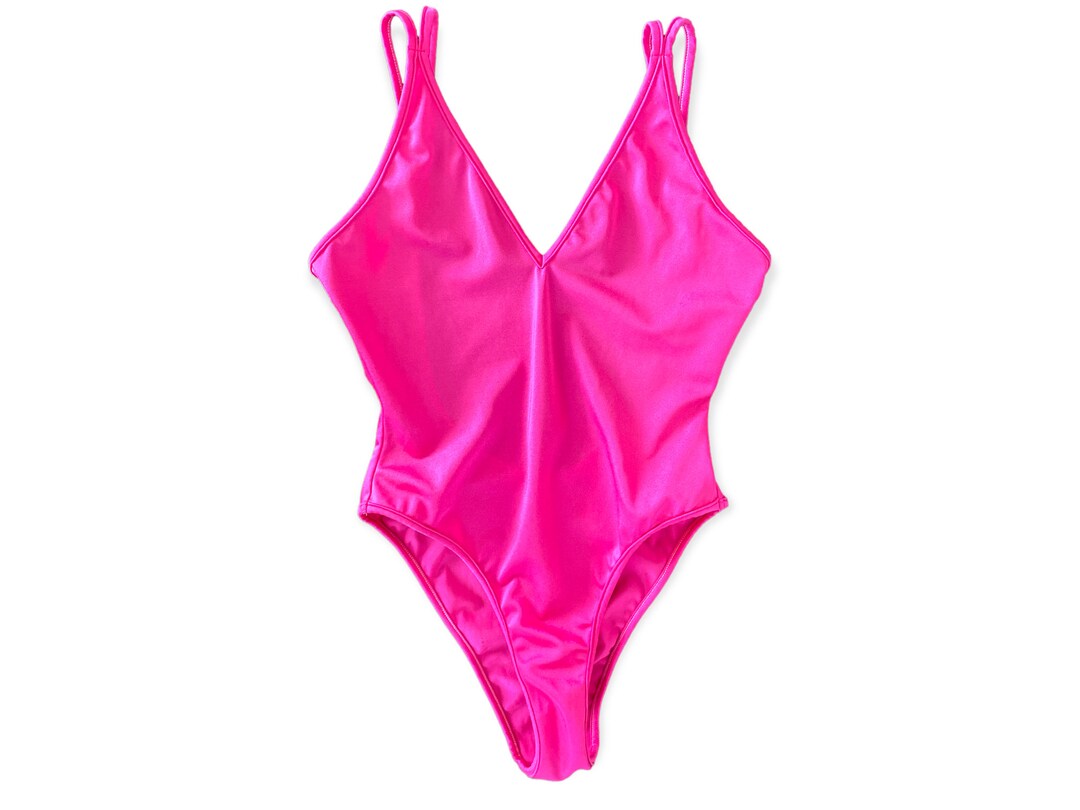 00's Neon PINK Bathing Suit One Piece High Leg 80's Etsy
