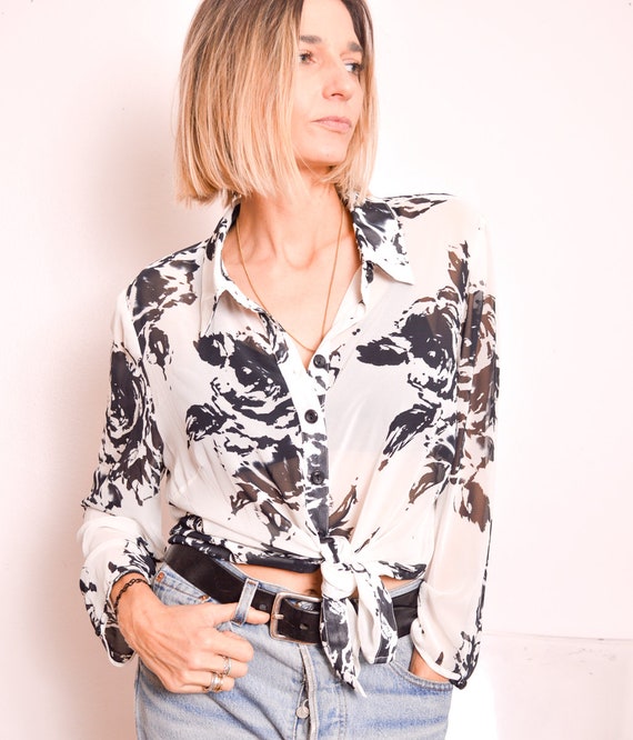 sheer floral long sleeve top