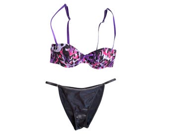 Y2k Set Pink Purple Glitter Flame Set Vintage 2000s Retro Bikini Beach Pool Party Swim Vintage Bikini Set Two Piece -34B/M- Never worn