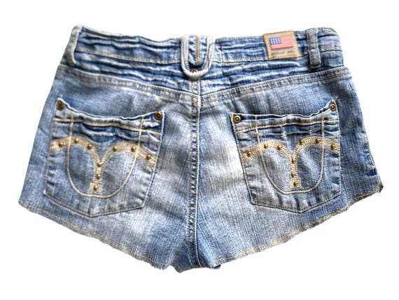 Y2K Embroidered Denim Shorts Low Waisted Blue Jean Short Jean