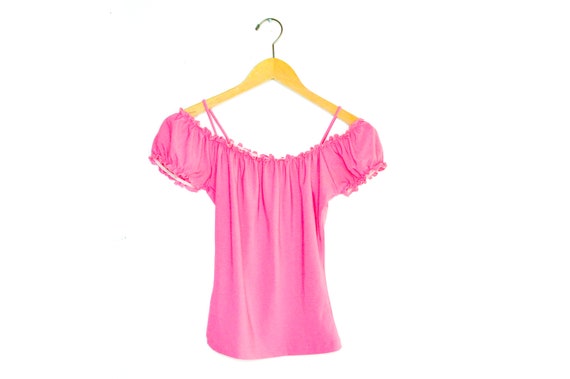 Y2K Pink Peasant Blouse Top 2000's Off The Should… - image 2