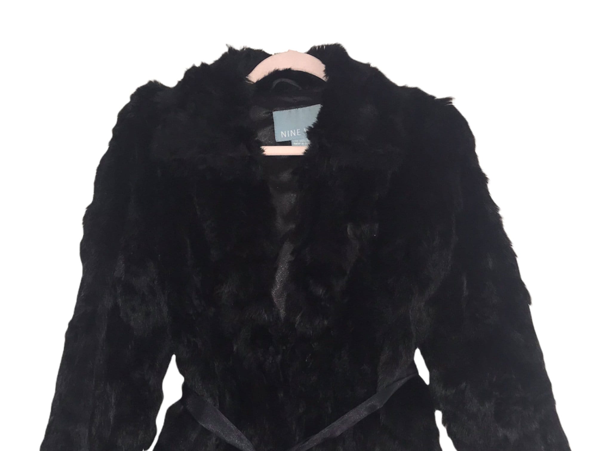 Y2K Black Fur COAT Vintage 2000's Fur Jacket Satin Belt Long Y2K Black Fur COAT Vintage 2000's Fur Jacket Satin Belt Long