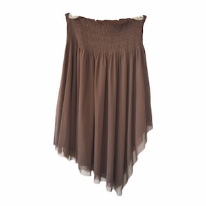 Y2K Skirt 00s Midi Brown High Waisted Boho Romantic Bohemian Hippie Asymmetric Midi Length 90s Half Skirt Layered Mesh Vintage S
