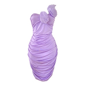 Y2K Purple Party Dress 00s Asymmetric Mini Dress  One Shoulder Ruched Party Cocktail Vintage Dress Bodycon Cut Out Back - Size Small