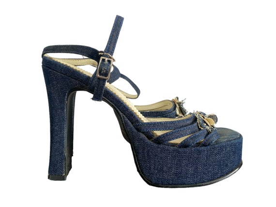 90's Denim Platform Sandal  90's Jean High Heels … - image 3