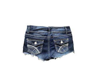 Y2K Denim Shorts Low Waisted Blue Jean Short Y2k Short Shorts Grunge 2000s  Denim Jean Shorts Vintage Low Rise Waist Size 11- Large/L