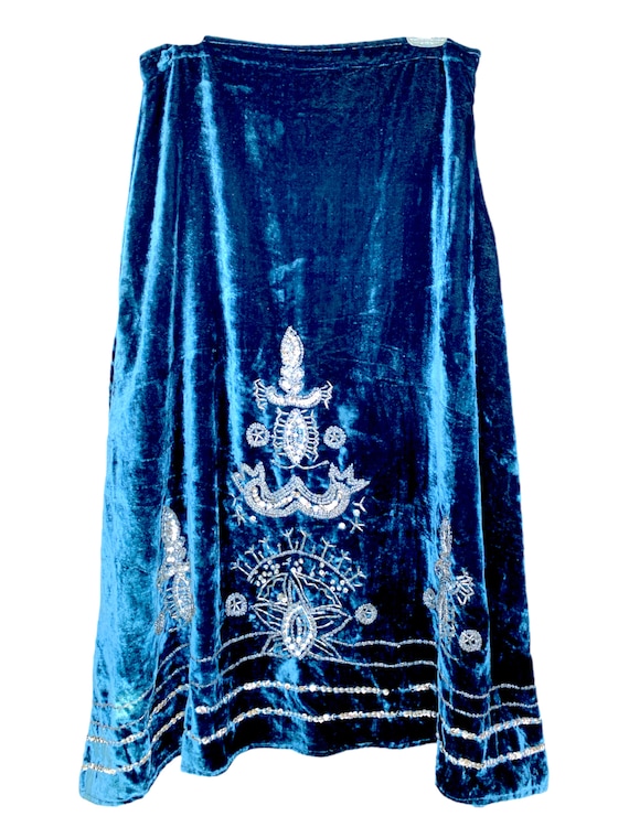 Y2K BLUE Velvet Skirt Long Sequin Low Waisted Boh… - image 6