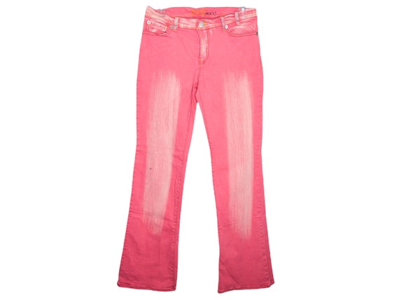 Y2K Pink Jeans Flare Denim Jeans Rhinestone Pocke… - image 1