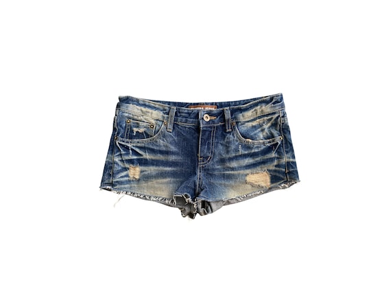Patchwork Denim Shorts Low Waisted Blue Jean Micro Shorts Y2K Cut
