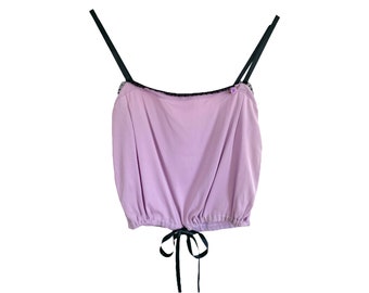 Lila sidenlinneblus Y2K sidentopp Lila bondeblus Sidenlinne Romantisk 00-talsband Rak halsringning Vintage Y2K-Small