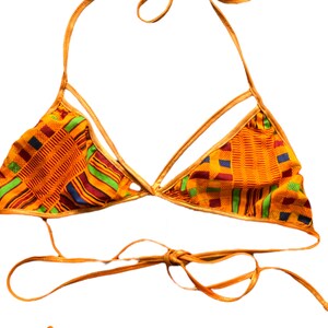 Y2K Orange Thong Bikini Tvådelad Baddräkt 2000-tals Baddräktsset Boho Vintage Retro 00-tals Lågmidjad Bronsmönstrad Bikini - Medium/M bild 4