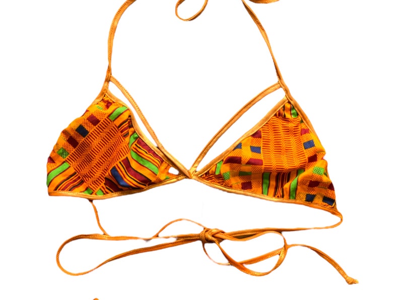 Y2K Orange Thong Bikini Tvådelad Baddräkt 2000-tals Baddräktsset Boho Vintage Retro 00-tals Lågmidjad Bronsmönstrad Bikini - Medium/M bild 4