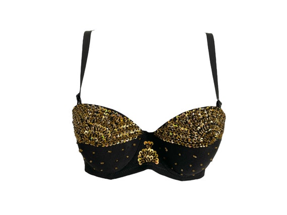 90's Beaded Sequin Bra Top Bra Festival Bohemian Bra Top Black