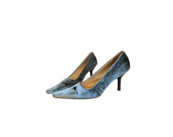 Y2k VELVET Gucci Stilletoe Heels Gray Silver Velvet High Heel Vintage 2000's GUCCI Stilletoe Cocktail Pointy Toe Heels size - 9