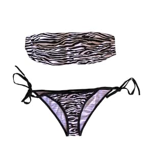 Y2K Bikini Svartvit Djurmönstrad Baddräkt 00-tals Baddräkt Axelbandslös Bandeau Vintage Oanvänd Retro Y2K Låg midja Storlek - Stor/L