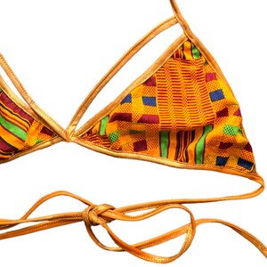 Y2K Orange Thong Bikini Tvådelad Baddräkt 2000-tals Baddräktsset Boho Vintage Retro 00-tals Lågmidjad Bronsmönstrad Bikini - Medium/M bild 5