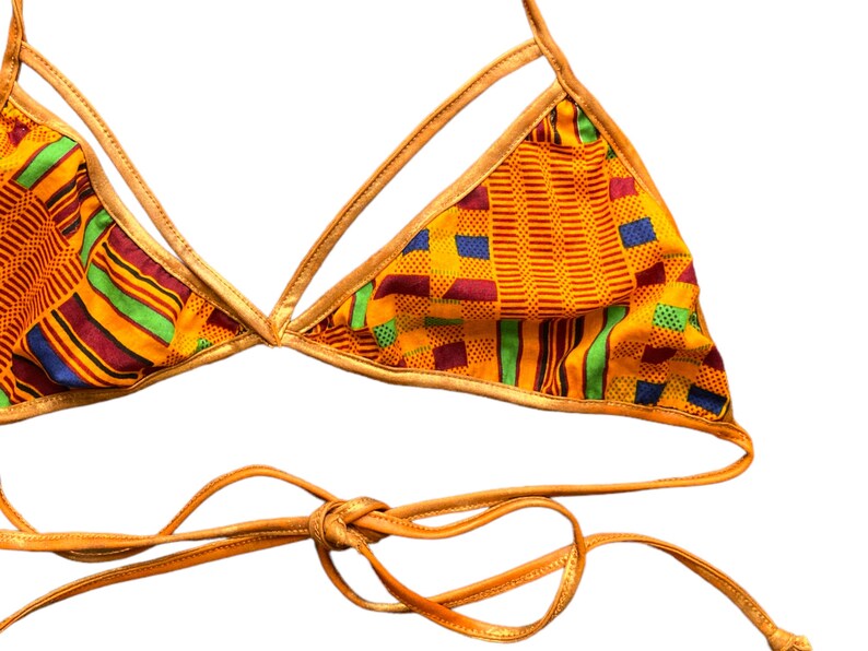 Y2K Orange Thong Bikini Tvådelad Baddräkt 2000-tals Baddräktsset Boho Vintage Retro 00-tals Lågmidjad Bronsmönstrad Bikini - Medium/M bild 5