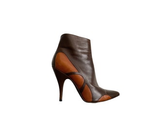 Bottega Veneta Y2K Leather Pointy Boots High Heel Pointy Toe Brown Orange Brown Leather Y2K Boho Vintage 00's Ankle Boot  Size - 8 1/2
