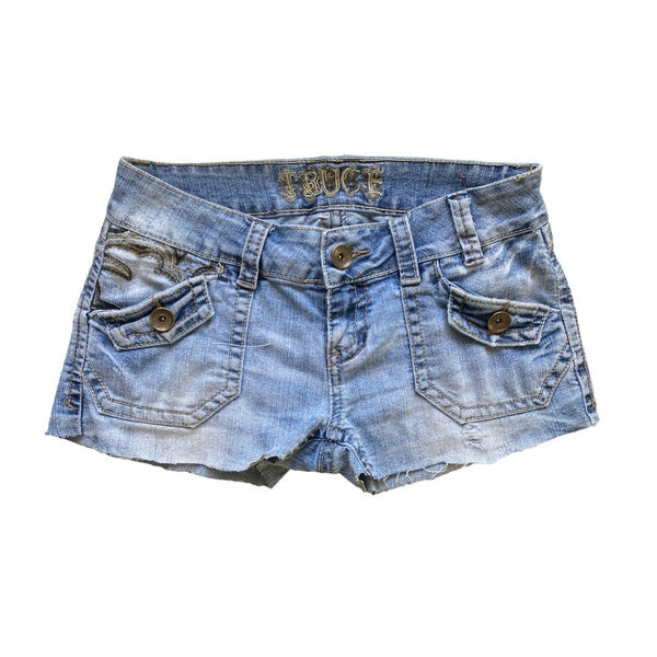 Y2K Denim Shorts Low Waisted Gray Jean Short 00s Mini Party Grunge 2000s Denim Jean Shorts Vintage Low Rise Waist Jean Short Size 3-XS/Small