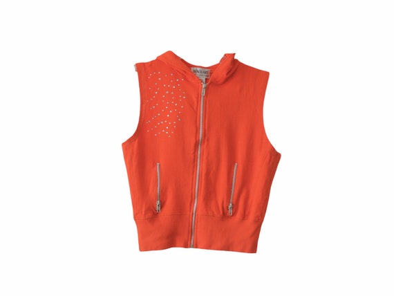 Y2K Hoodie Top Sweatshirt Orange Rhinestone Hoode… - image 1