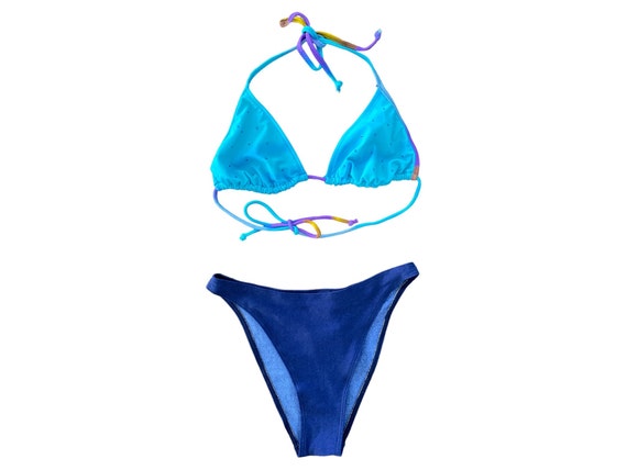 Blue Rhinestone Denim Bikini Two Piece Swimsuit V… - image 1