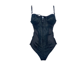 90's Lace Bodysuit 90's Black Mesh Floral Lace Mesh Zippered Bustier Backless Festival Grunge Boho Gothic Vintage 90's Bodysuit Size - 36B