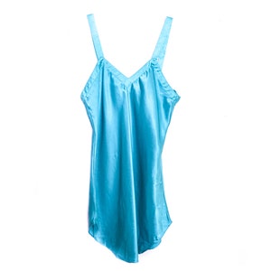 80s Slip Dress Mini Satin Slip Dress Lingerie Blue Slip Aqua Vintage 1980s V Neckline Silky Satin Nightgown Medium