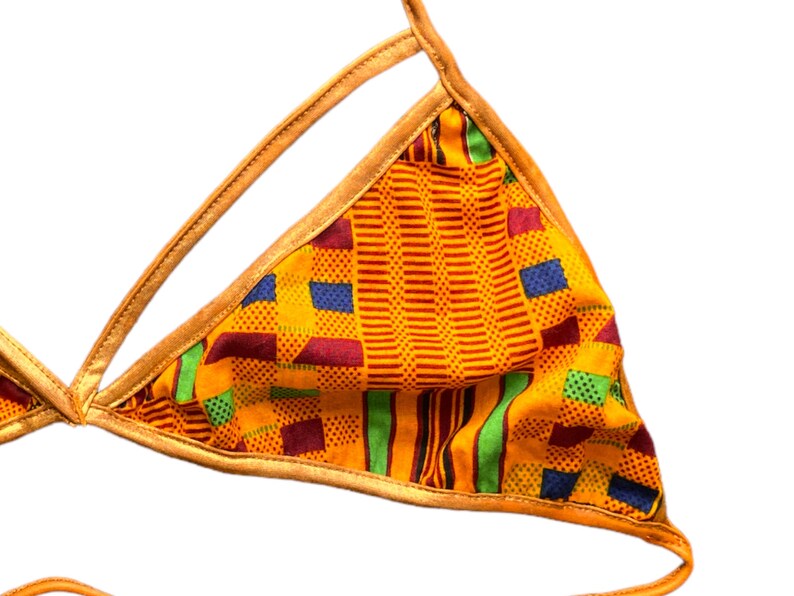 Y2K Orange Thong Bikini Tvådelad Baddräkt 2000-tals Baddräktsset Boho Vintage Retro 00-tals Lågmidjad Bronsmönstrad Bikini - Medium/M bild 6