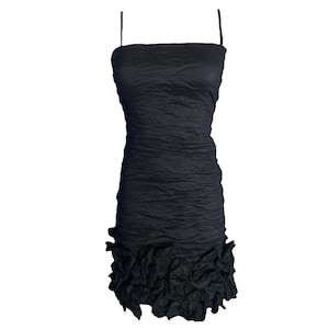 Y2K Ruched Dress Mini Dress Metallic Black Bronze Crinkly Satin Ruched Dress Cocktail Party Club Vintage 2000&#39;s Mini Dress  -XS/Extra Small