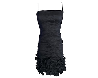 Vestido mini fruncido Y2K, de satén arrugado, color bronce metálico, negro, para cóctel, fiesta, club, vintage, años 2000, talla XS/extra pequeña