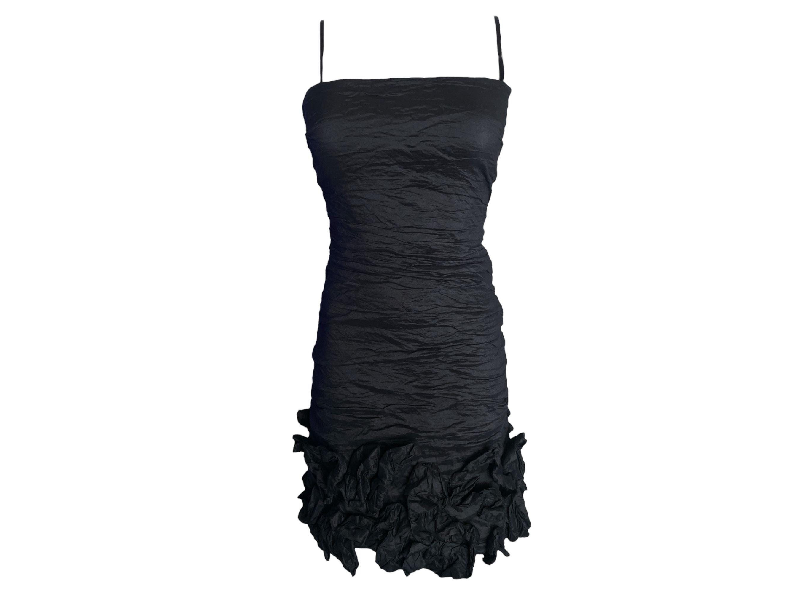 Y2K Ruched Dress Mini Dress Metallic Black Bronze Crinkly Satin Ruched Dress Cocktail Party Club Vintage 2000's Mini Dress -XS/Extra Small