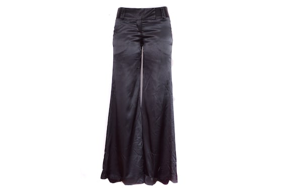 Black Satin Pants 90's Silky Palazzo Pants 2000s P