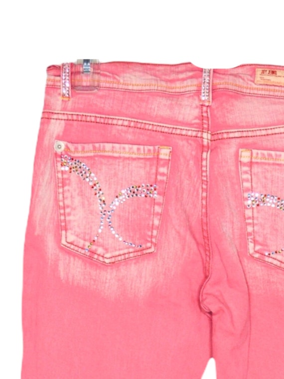 Y2K Pink Jeans Flare Denim Jeans Rhinestone Pocke… - image 4