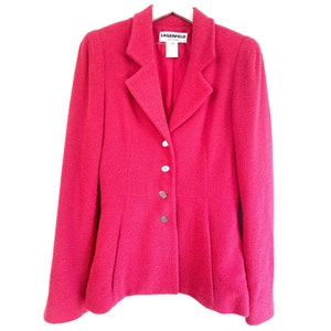 Pink Blazer 90s Hot Pink LAGERFELD Statement Jacket Fuchsia Preppy Tailored Clueless Retro Secretary Boucle Wool Vintage 1990s Small