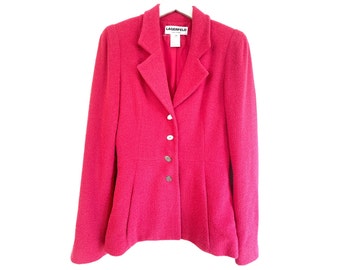 Pink Blazer 90s Hot Pink LAGERFELD Statement Jacket Fuchsia Preppy Tailored Clueless Retro Secretary Boucle Wool Vintage 1990s Small