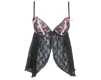 Sutiã Y2K Preto Rosa Lingerie Top 00s Victoria's Secret Padrão Floral Ver Através de Renda Floral Transparente Romântico Boho 00s Cami Sutiã Top - 34 C