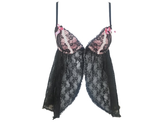 Y2K Bra Top Black Pink Lingerie Top 00s Victoria's Secret Floral