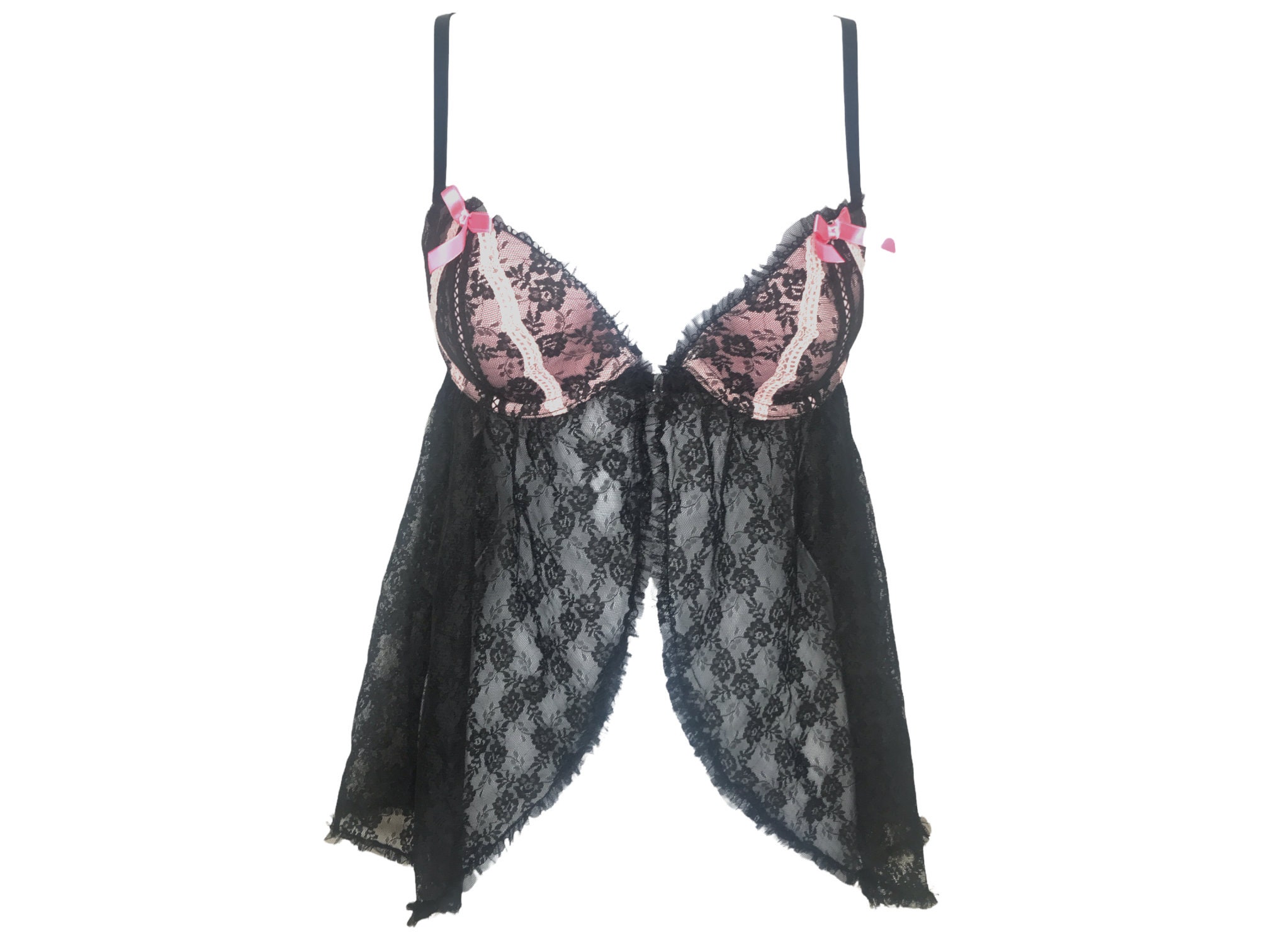 Y2K Bra Top Black Pink Lingerie Top 00s Victoria's Secret Floral