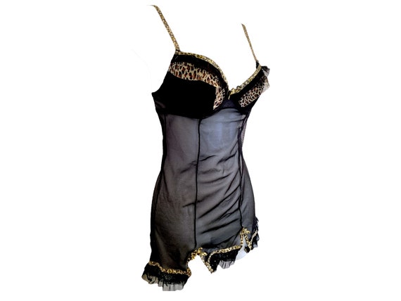 90's Black Mesh Slip Dress Mini Dress Sheer See T… - image 3