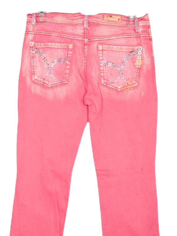 Y2K Pink Jeans Flare Denim Jeans Rhinestone Pocke… - image 7