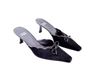 black leather mules low heel