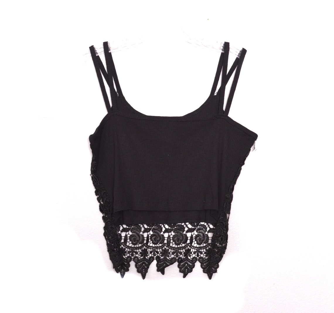 Y2K Black Crochet Tank Top 90s Floral Boho Blouse Floral Lace Etsy UK
