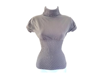 Y2K Gray Turtleneck Blouse 90s Short Sleeve Shirt Boho Grunge Hippie Basic Top Normcore Pullover Simple Plain Layering Vintage 2000s Small/S