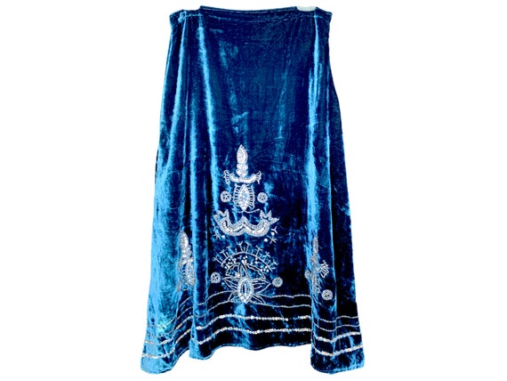 Y2K BLUE Velvet Skirt Long Sequin Low Waisted Boh… - image 2