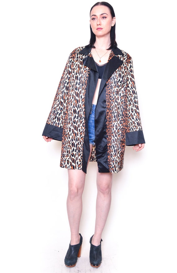 Leopard Jacket 60s Short Kimono Robe ANIMAL PRINT… - image 3