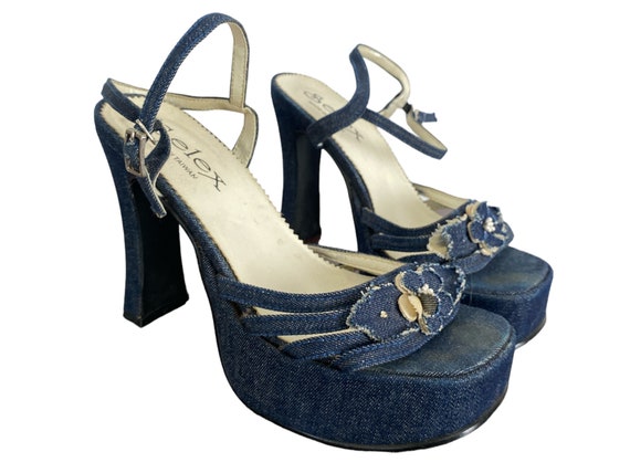 90's Denim Platform Sandal  90's Jean High Heels … - image 2