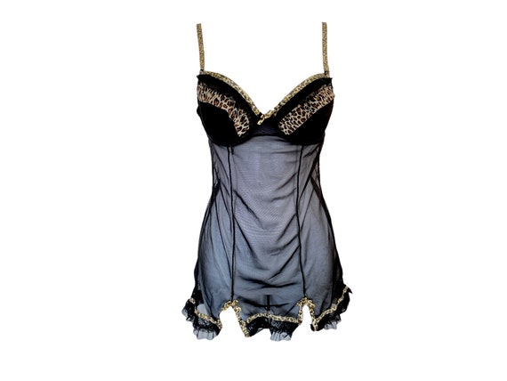 90's Black Mesh Slip Dress Mini Dress Sheer See T… - image 1