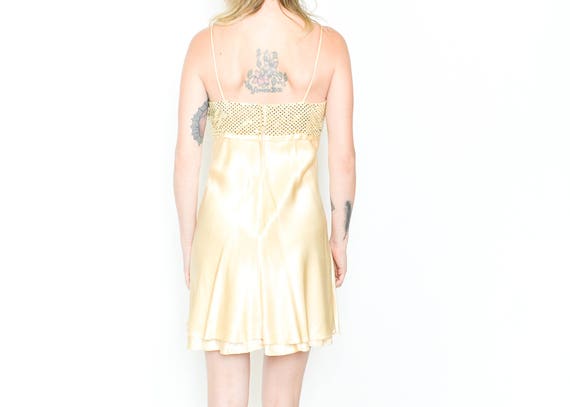 Y2K Gold Party Dress 1990s Cocktail Satin SEQUIN … - image 5