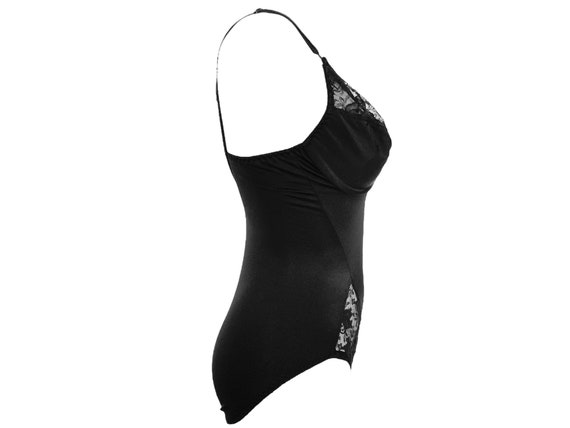 Frederick's of Hollywood Black Bodysuit 90's Flor… - image 7